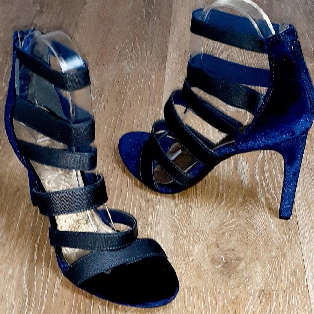 Ann Marino Navy Blue Suede 4'" open toe heels